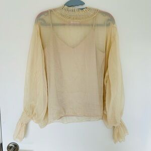 Oak+fort see thru blouse + camisole, elasticated cuff, size S